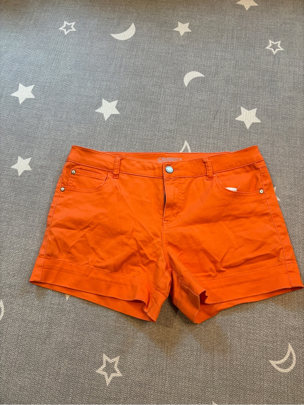 Celebrity Pink Bright Orange Mid-Rise Cotton Blend Shorts